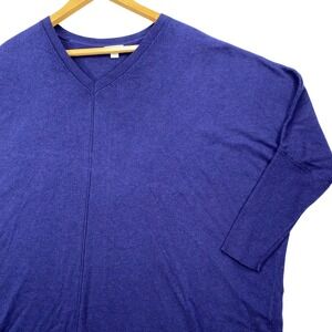Pure Jill Sweater Womens Large Purple Blue Oversized V-Neck Dolman Cotton Blend